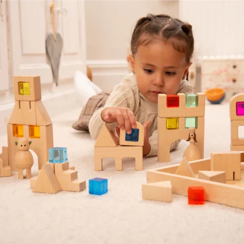 Alternative view of TickiT Houten Bouwstenen met Edelstenen – 40-delig