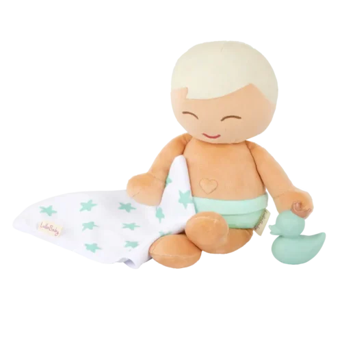 LullaBaby Zachte Badpop – Jongen met blond haar Groot 3