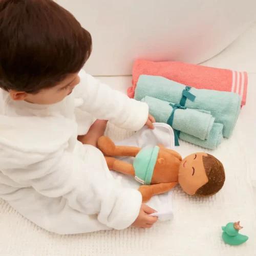 LullaBaby Zachte Badpop – Jongen met bruin haar Groot2